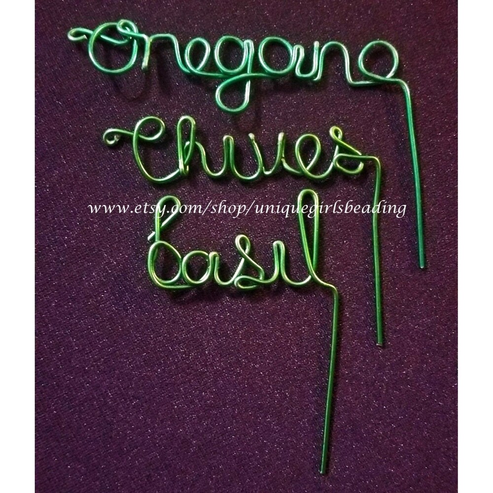 SET OF 3 Plant Markers Herb Garden Markers - in Green - OREGANO, CHIVES & BASIL